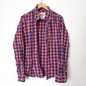 Aeropostale Men's Plaid Button Down Shirt Coral Orange Blue Check Collared Small